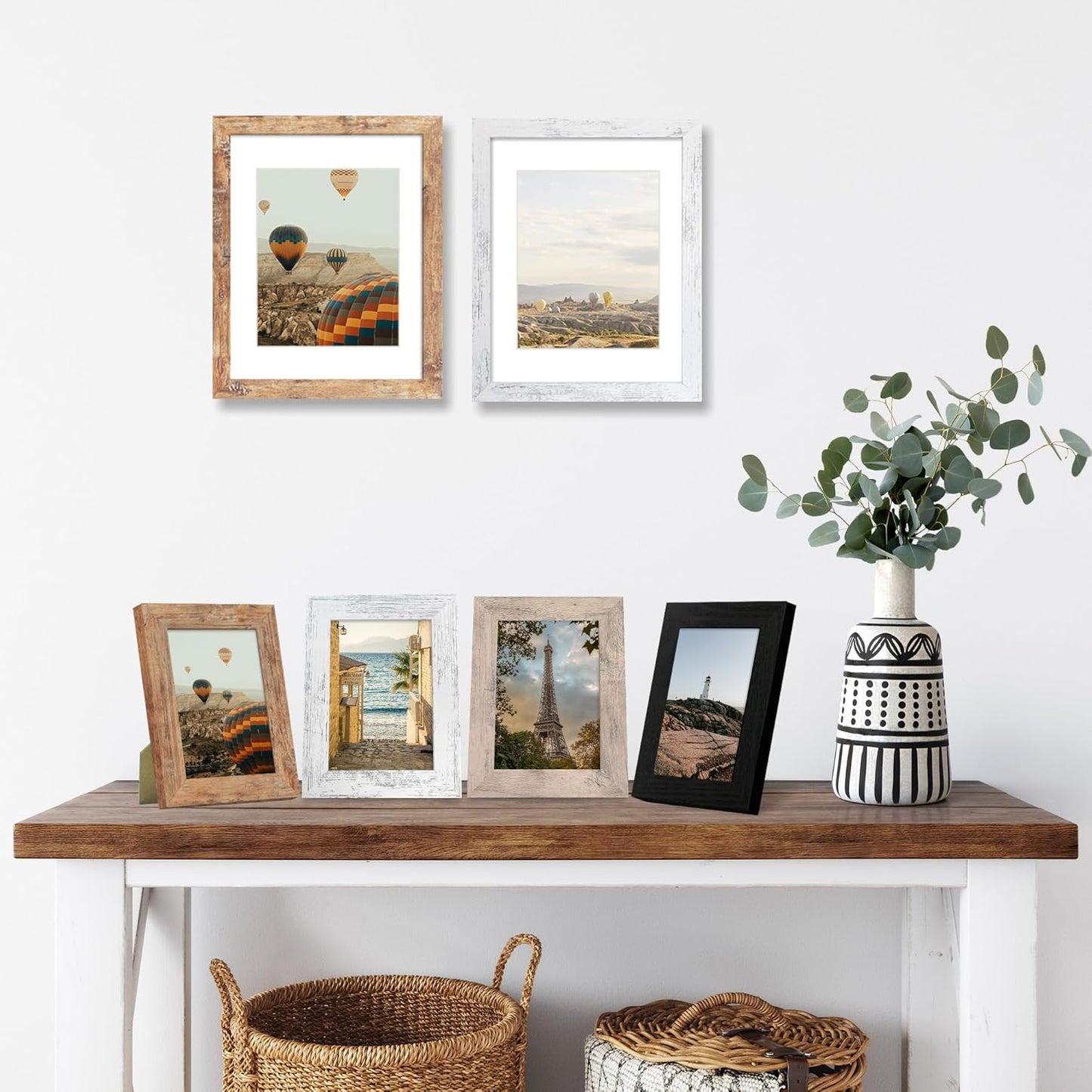 iRahmen 4x6 Picture Frame Set of 4 with High Definition Real Glass, Mixed Color Wood Photo Frames for Desktop Display and Wall Mounting