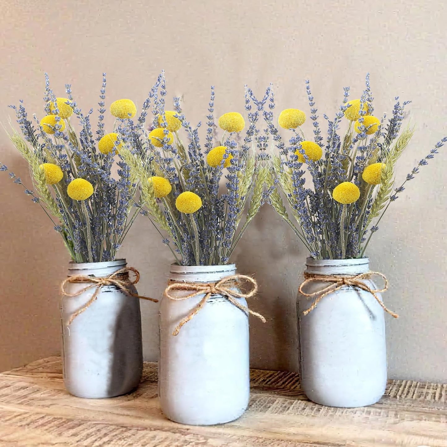 CISDUEO Dried Flowers Bouquet Dried Wheat Stalks Bundle Natural Lavender Dried Flowers Craspedia Flowers Dried Floral Arrangements for Wedding Party Table Centerpiece Decor Farmhouse DIY
