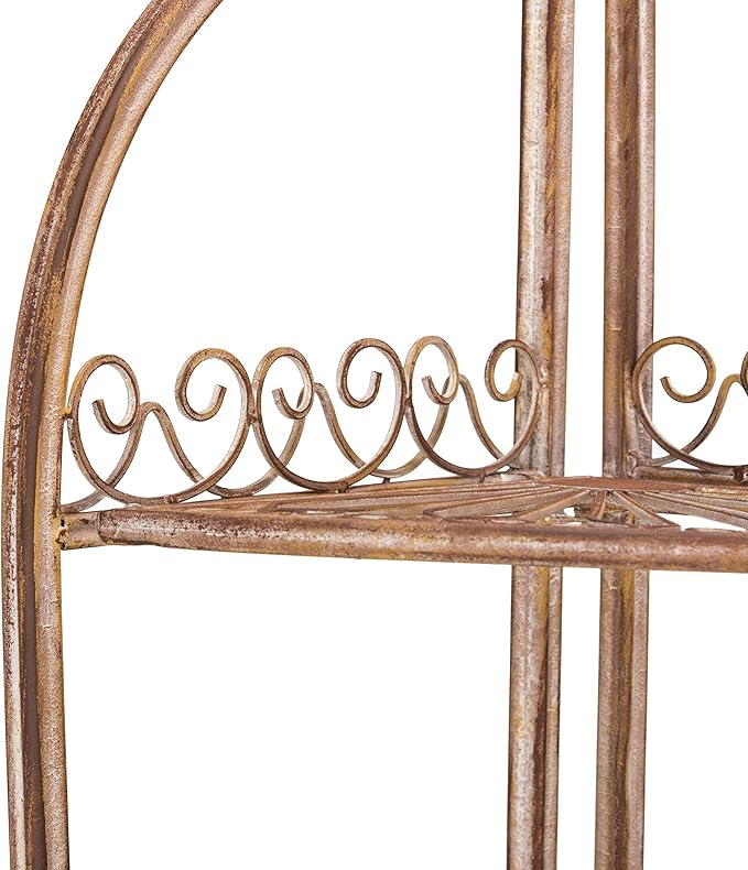 SAFAVIEH PAT5013A Collection Abarrane Rusty Orange Wrought Iron 4 Tier Outdoor Corner Shelf Shelve