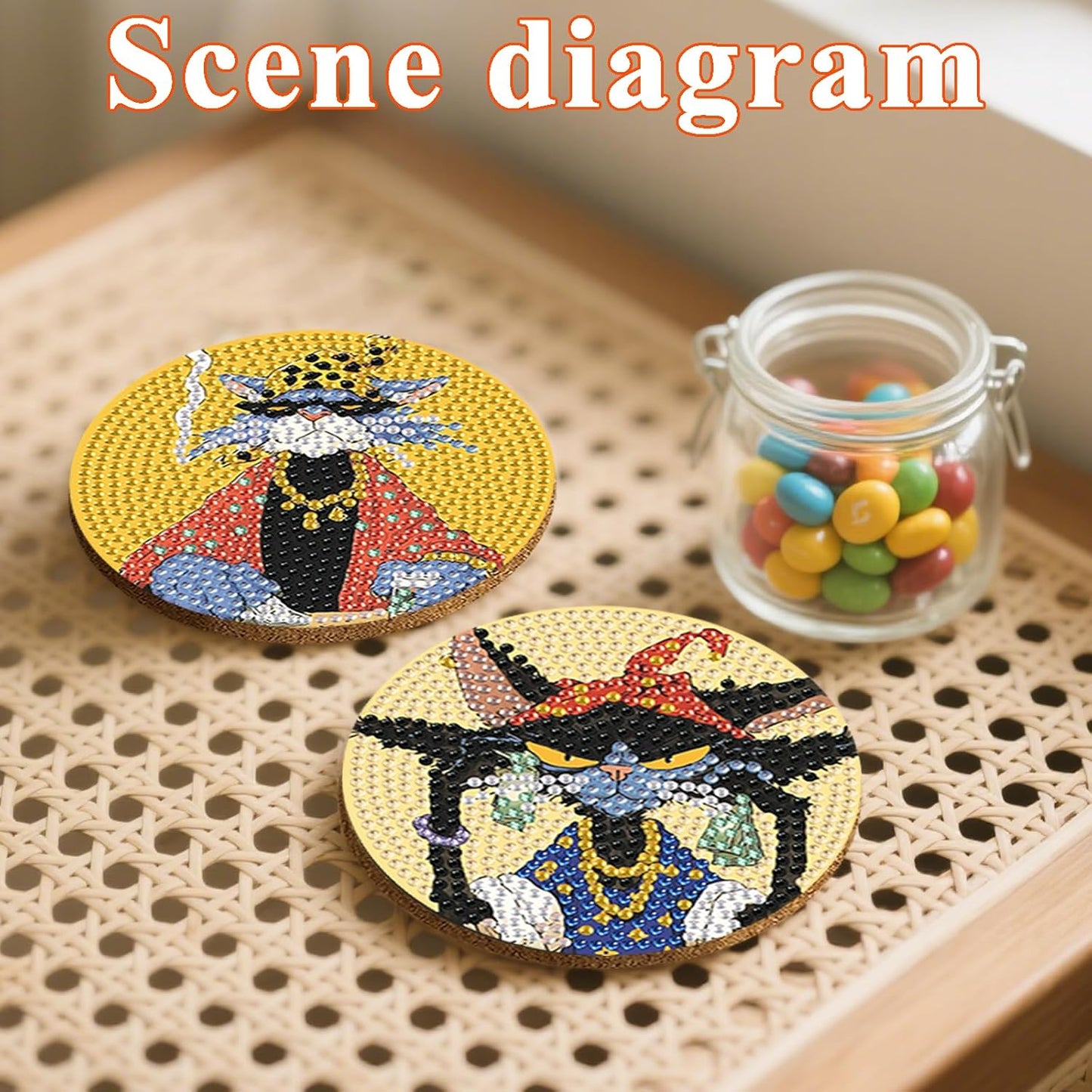 DOTSOPS Cat Diamond Painting Coaster with Holder 5D Diamond Art Kits for Adults 6Pack Round Full Drill Beginners Gem Dots Craft Arts Supplies Party Home Decor 6Pack Animal Style