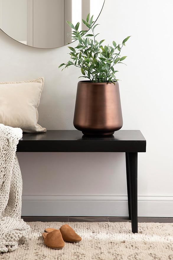 Kate and Laurel Portell Round Indoor Metal Planter Pot, 12 x 12 x 12, Bronze, Vintage Circular Planter for Indoor Plants Living Room or Sunroom Decor