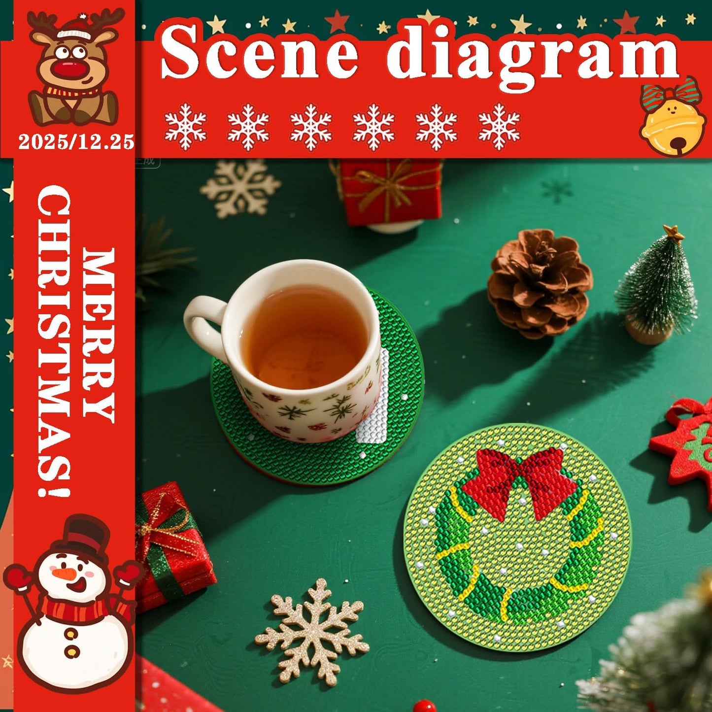 DOTSOPS 6 Pcs Christmas Diamond Art Kits for Adults - Diamond Art Coasters with Holder for Adults Beginners Diamond Craft for Christmas Birthday Gifts