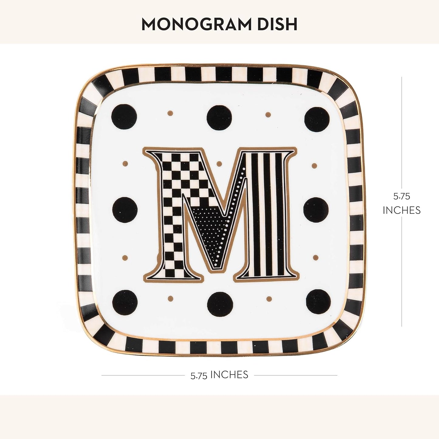 MACKENZIE-CHILDS Monogram Dish, Decorative Ceramic Letter Plate, 5 3/4" Square, M