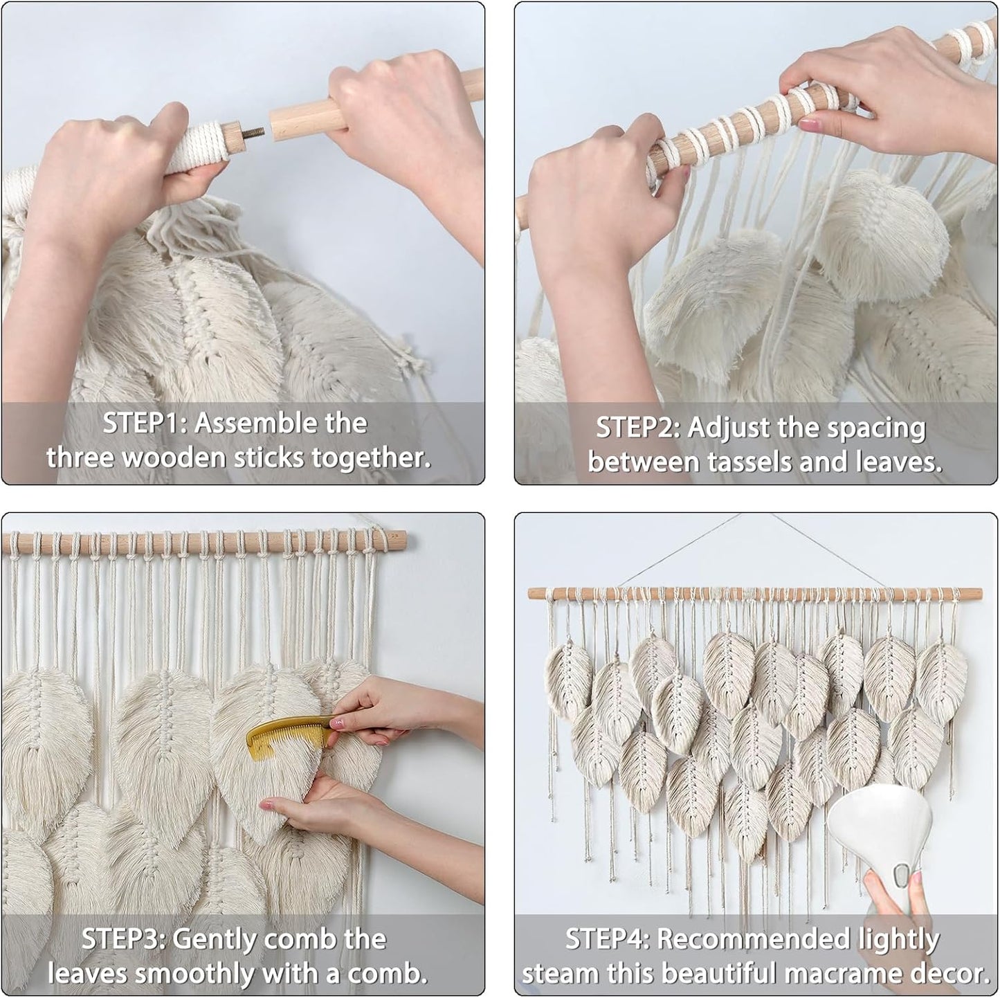 LOMOHOO Macrame Wall Hanging Boho Beige Leaves Tapestry Bohemian Handmade Woven Wall Art Decoration for Bedroom Living Room Apartment Dorm Gallery Perfect Handmade Gift Ideas