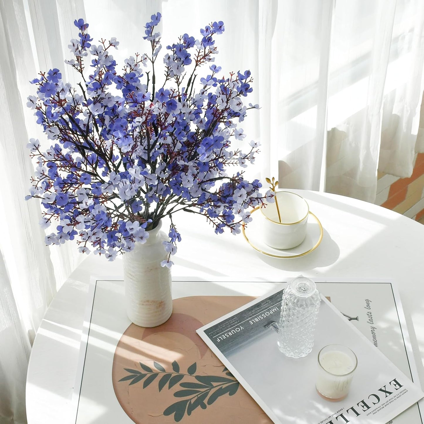 Mandy's Shades of Blue Artificial Baby’s Breath Flowers 6 Bundles Silk Gypsophila with Bendable Stems for Fall Centerpiece Wedding Decor and Table Arrangements