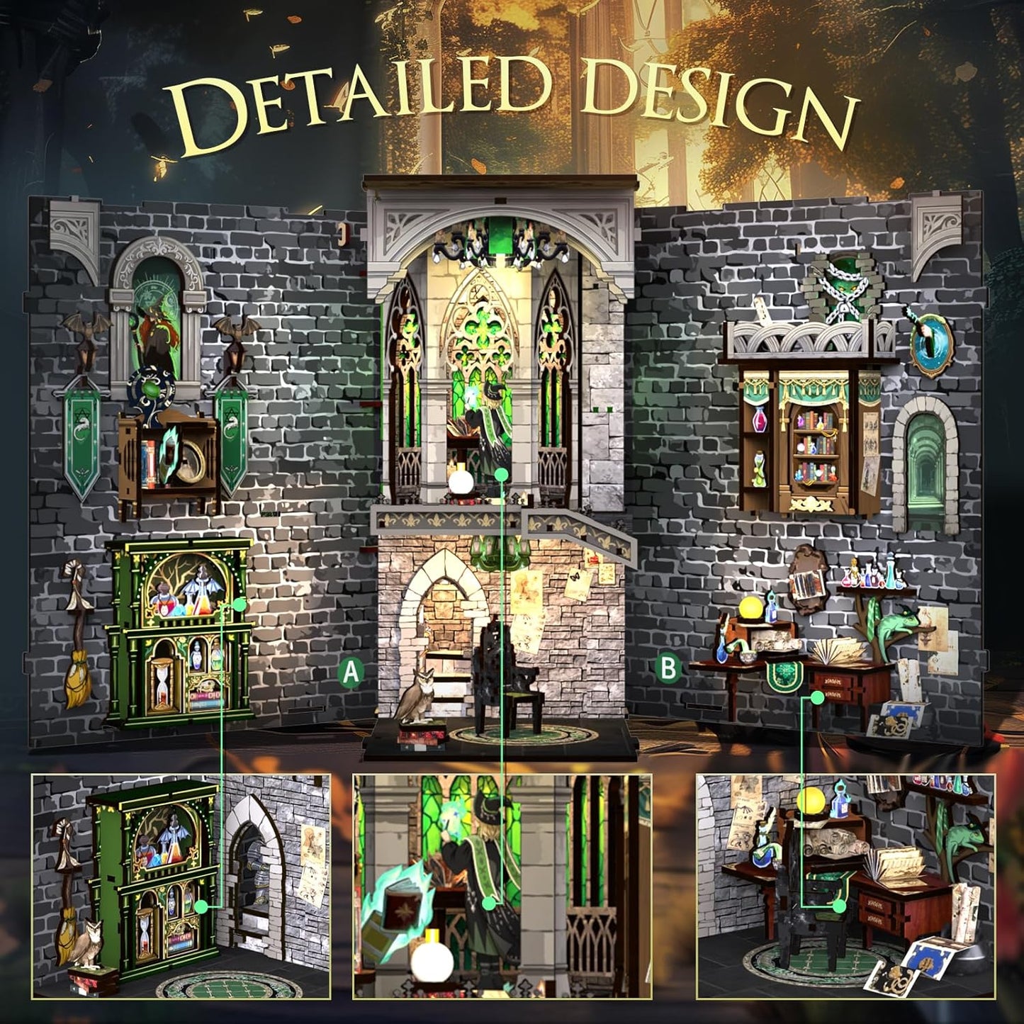 Cutefun Book Nook Kit - DIY Miniature Dollhouse Kit 3D Wooden Puzzle for Adults, Teens, Crafts Gifts for Bookshelf Decor (Darkness Common Room)