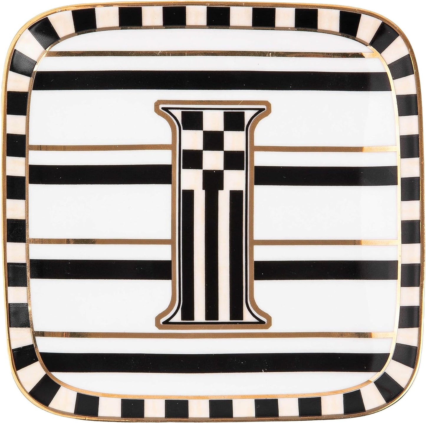 MACKENZIE-CHILDS Monogram Dish, Decorative Ceramic Letter Plate, 5 3/4" Square, I