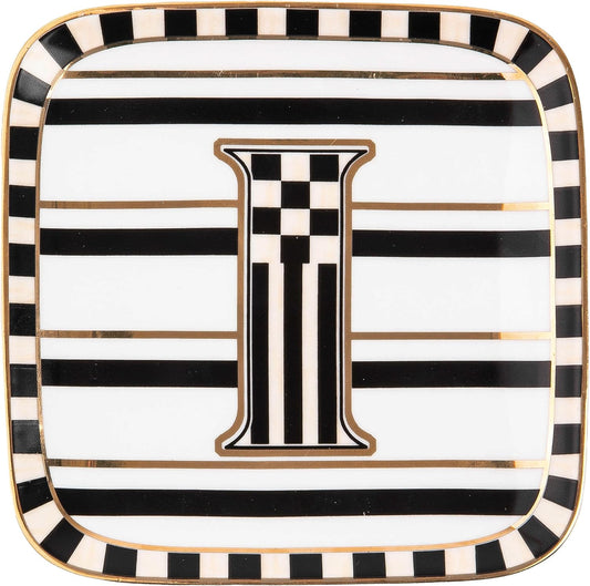 MACKENZIE-CHILDS Monogram Dish, Decorative Ceramic Letter Plate, 5 3/4" Square, I