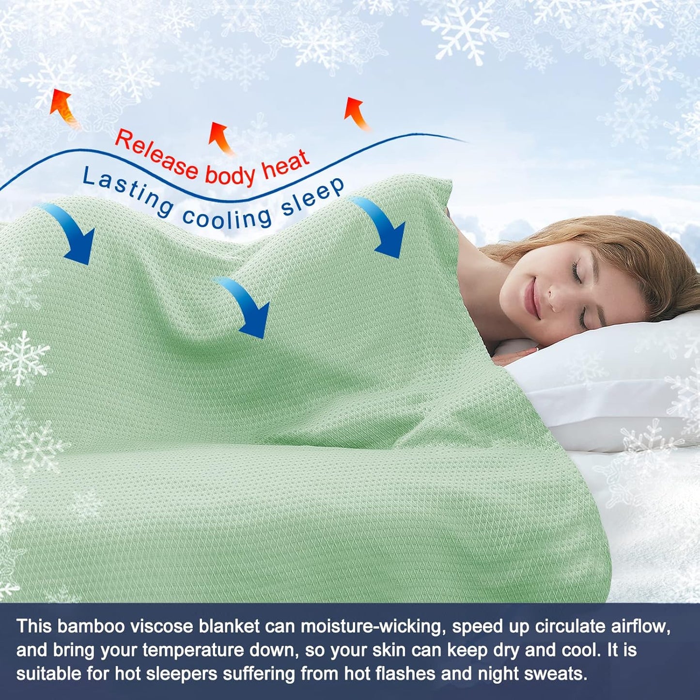 DANGTOP Cooling Blankets for Hot Sleepers, 100% Rayon Absorbs Body Heat to Keep Cool on Warm Night, Ultra-Cool Lightweight Blanket(90x90 inches, Bean Green)