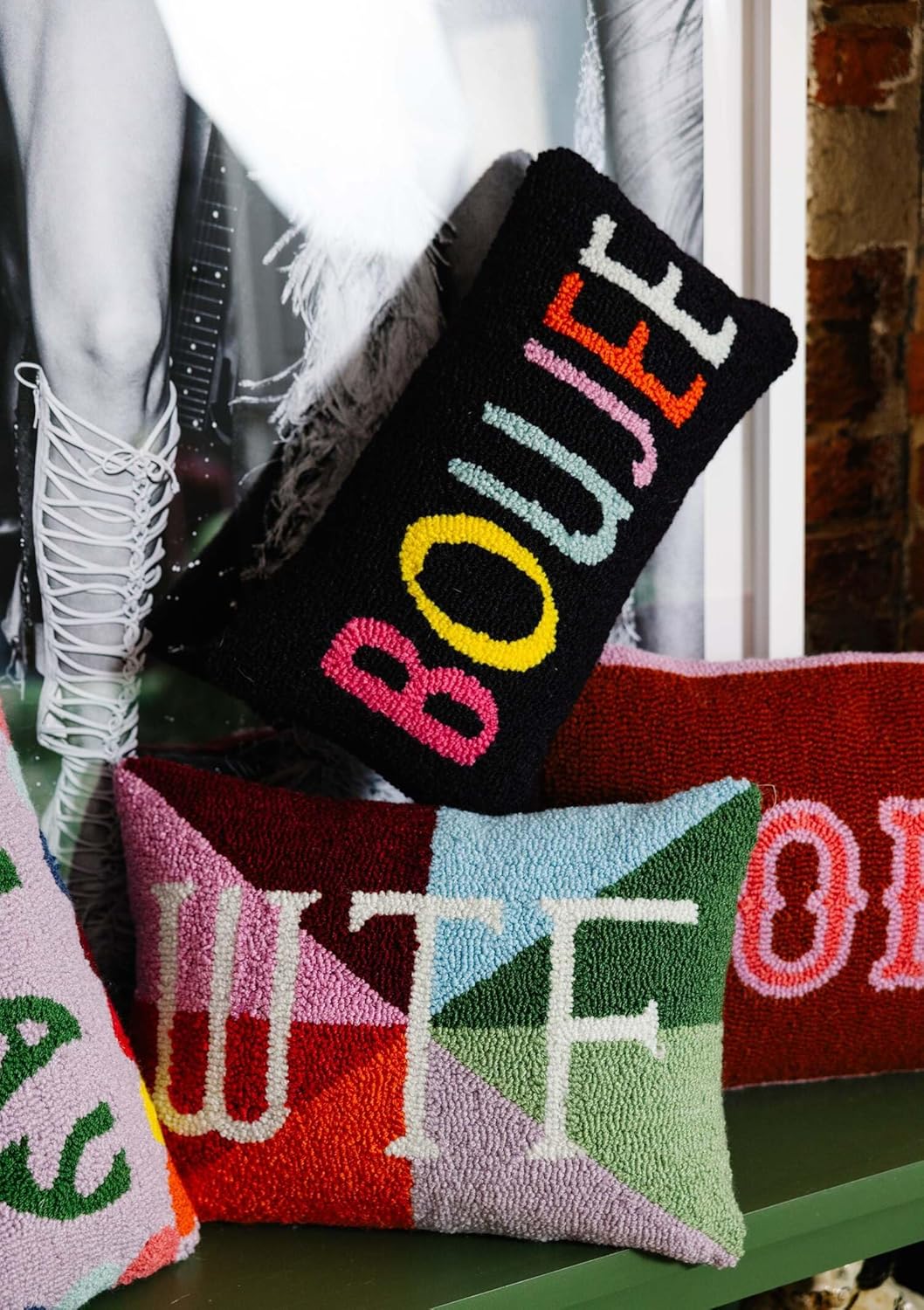 FURBISH Hook Decorative Throw Pillow - Boujee - 9"x16" - Small Embroidered Designer Pillow for Living Room, Couch, Sofa, Chair & Bed - Eclectic Home Decor