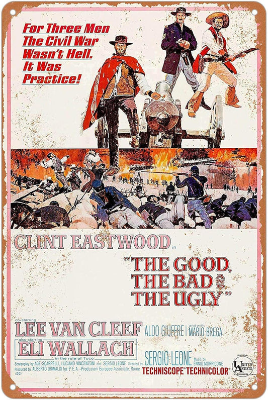 KENSILO Metal Sign Vintage 1966 The Good, The Bad and The Ugly Movie Poster Tin Signs Bar Club Man Cave Wall Decor 8 x 12 inches