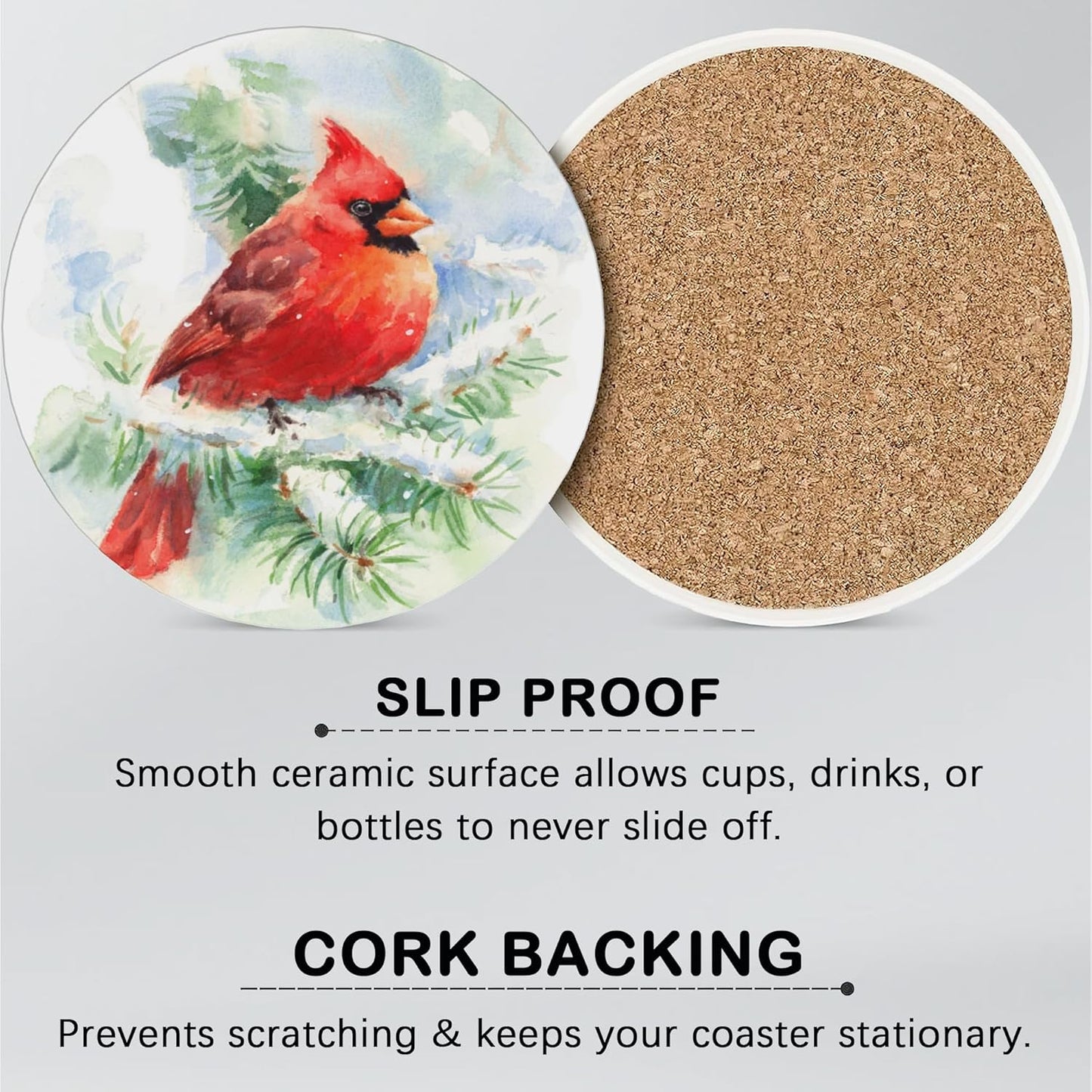 Coasters for Drinks Absorbent with Holder,Bird Cardinal Sets of 6 Durable Cup Coaster for Coffee Table Protection,Great Housewarming Birthday Gifts,Home Decor