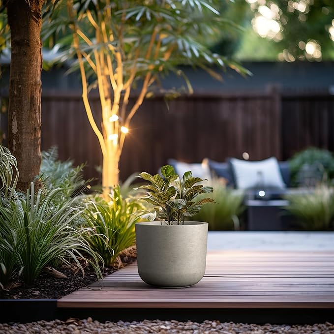 Kante Round Concrete Planter, 13.2 Inch Dia Classic Style Large Plant Pot with Drainage Hole for Indoor & Outdoor Plants, Ideal for Home, Patio, Garden, Weathered Concrete