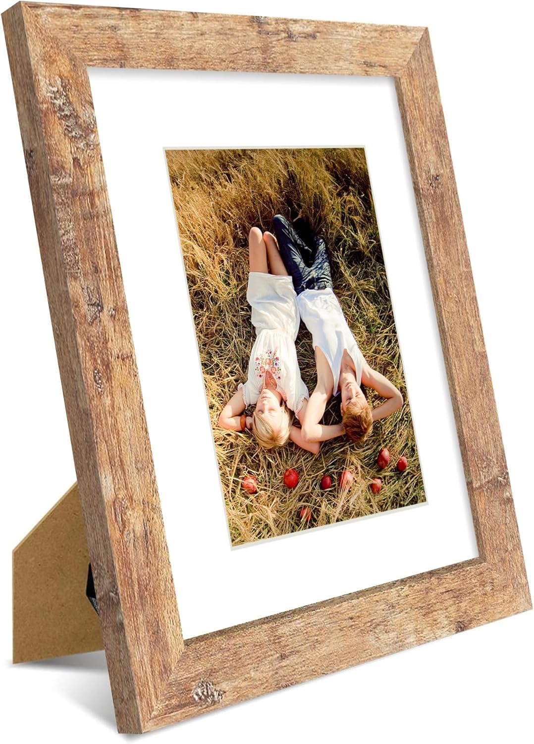 iRahmen 8x10 Picture Frame Set of 2, High Definition Real Glass Rustic Brown Wood Frame, Display Pictures 5x7 with Mat or 8 x 10 Without Mat for Tabletop or Wall Mounting