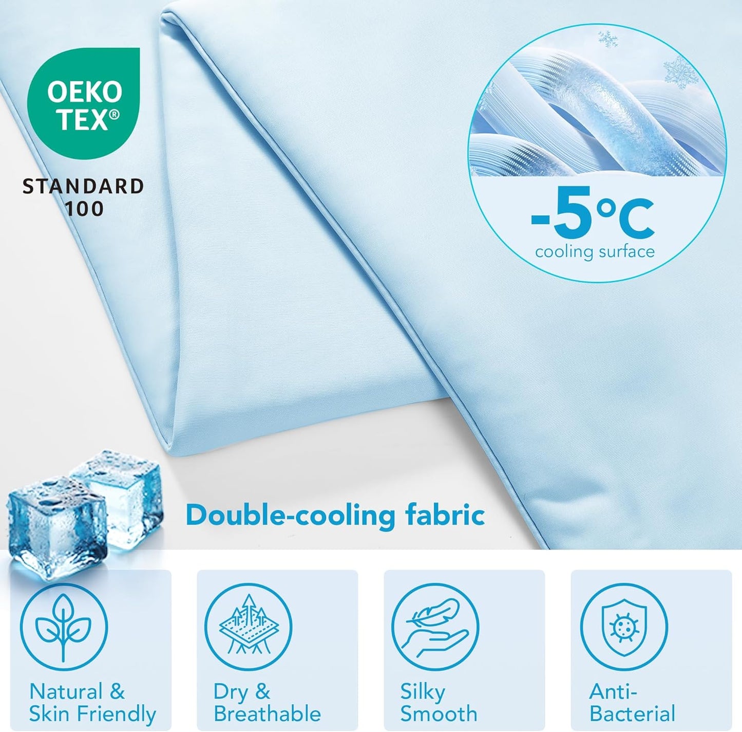 Deconovo Cooling Comforter – Double-Sided Cold Touch for Hot Sleepers & Night Sweats, Lightweight & Breathable, Oeko-TEX Certified, Machine Washable (Cold, Hang-Dry) – Light Blue, 90x108 Inch