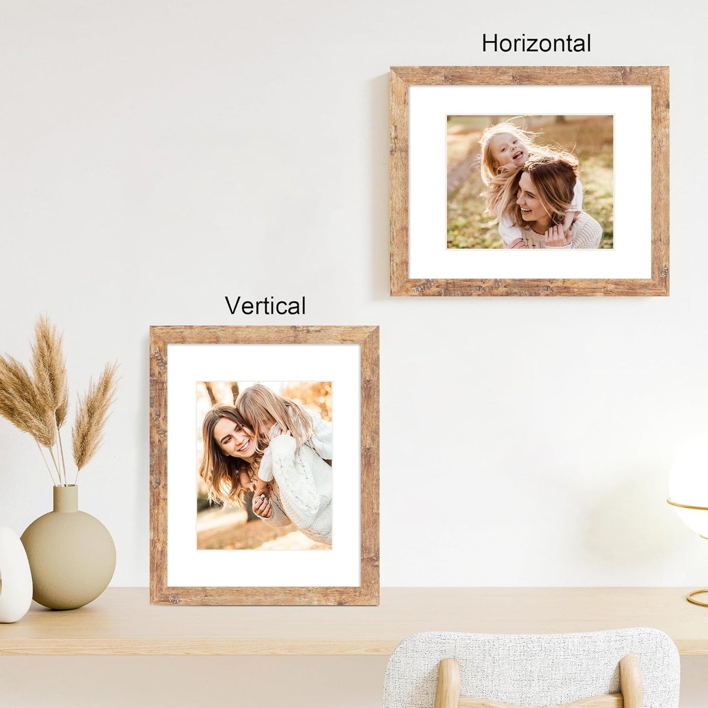 iRahmen 11x14 Picture Frame Set of 4 with Tempered Glass, Rustic Brown Frame Display 8x10 Pictures with Mat or 11 x 14 Without Mat, Wooden Photo Frames for Wall Mounting
