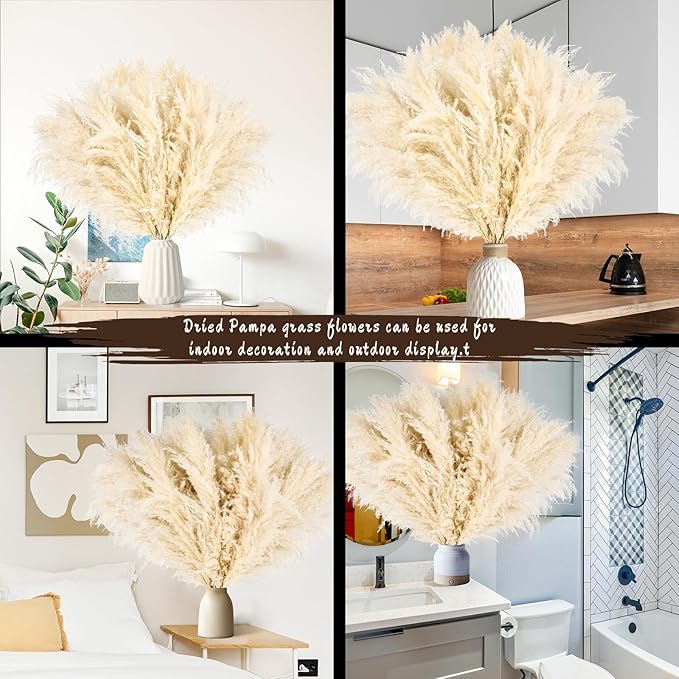 11 PCS 17inch Pampas Grass Small Decor-Natural Short Pampas Grass Bulk-Fluffy Beige Pompas Grass Floral for Small Boho vases,Boho Table Decor,Boho Bathroom Decor,Boho Room Decor