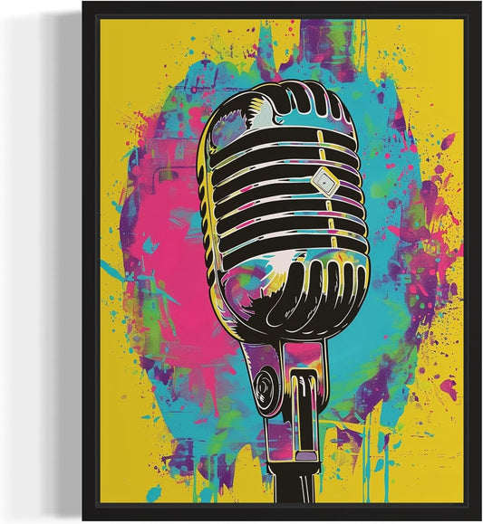 Microphone Pop Art Poster Print, Vintage Retro Wall Art Decor Paintings Classic Artwork for Bedroom Living Room Decorations. (Microphone, 16x20 inches (Unframed))