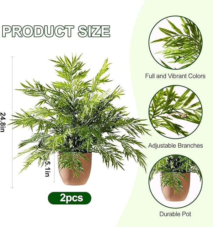 2 Pack Artificial Fern Plants in Pots Artificial Boston Ferns Potted Plants Faux Fern Bush Plant Shrubs Greenery for Outdoor Indoor Porch Patio Farmhouse Garden Living Room Office Table Decor (Type 3)