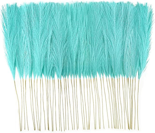 50pcs Faux Pampas Grass, 21.6" Short Artificial Pompous Grass Branches for Vase Filler Home Table Centerpieces Wedding Decor (Sky Blue)