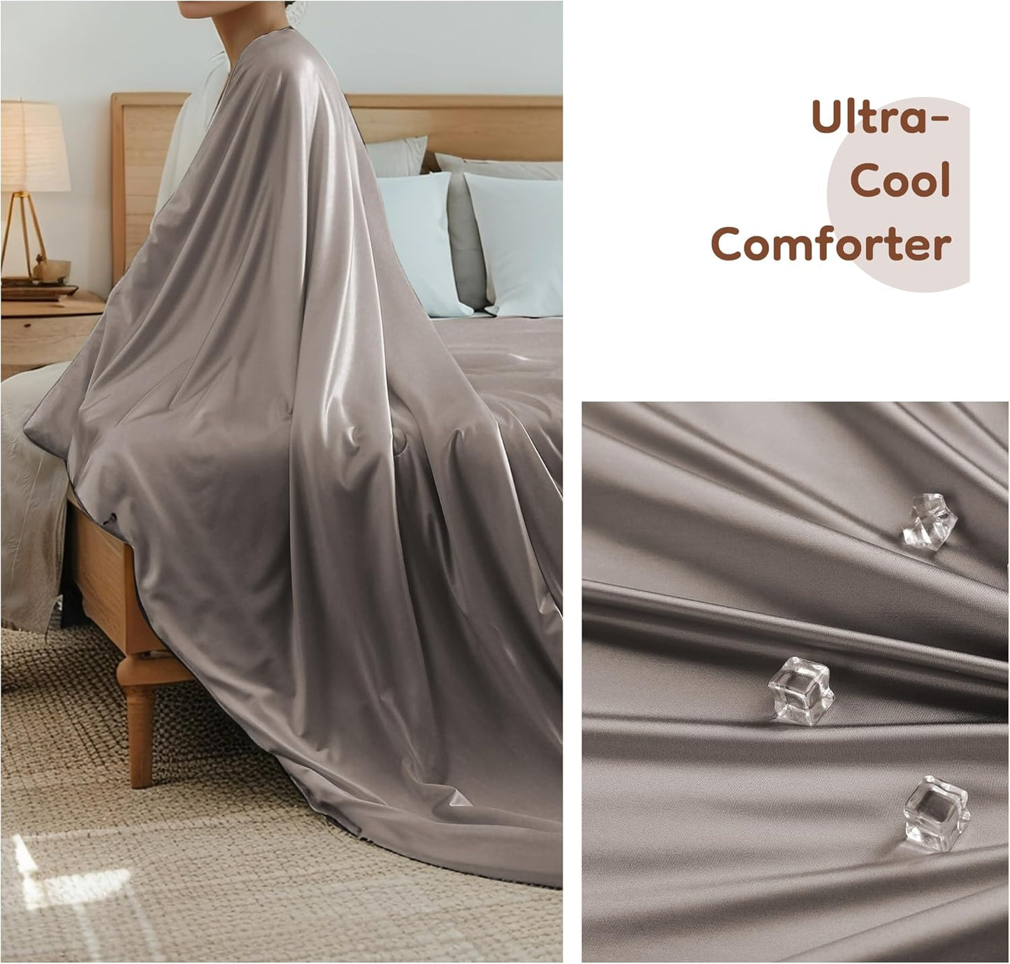 Cooling Comforter King Summer Blanket for Hot Sleepers, Silky-Soft & Cool Fiber, All-Season Comfort, Double-Sided Cold Blanket for Night Sweats, 90" x 108", Taupe