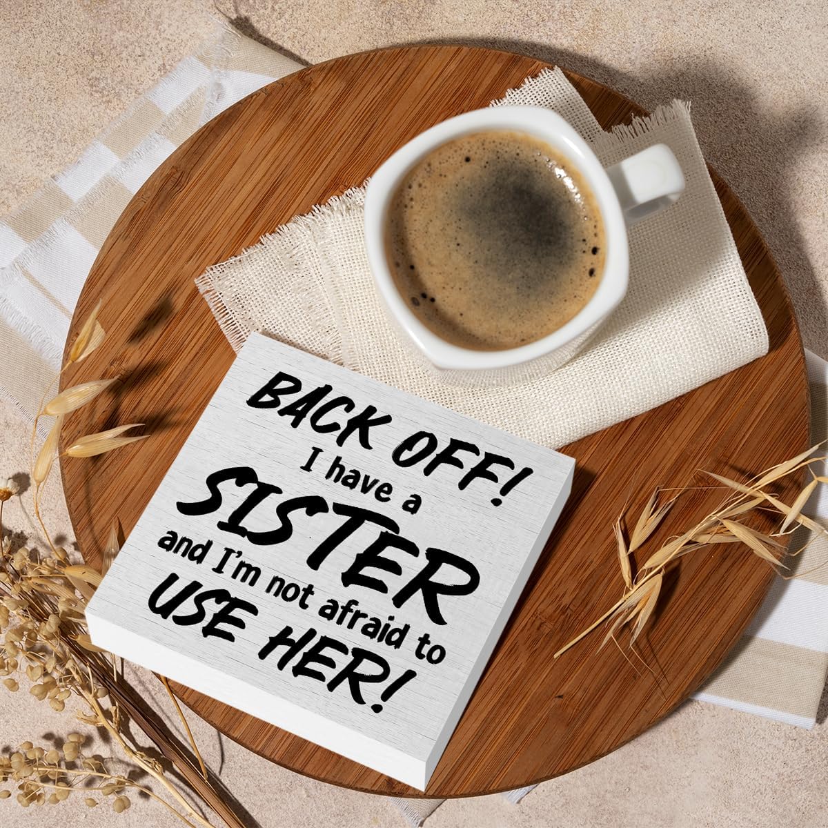 Funny Sister Definition Sister Gifts Rustic Wooden Box Sign, Desk Decor Office Decor Supplies Desk Accessories for Birthday Christmas Table Wall Home Farmhouse Cubicle Decorations Wood Block Box Sign