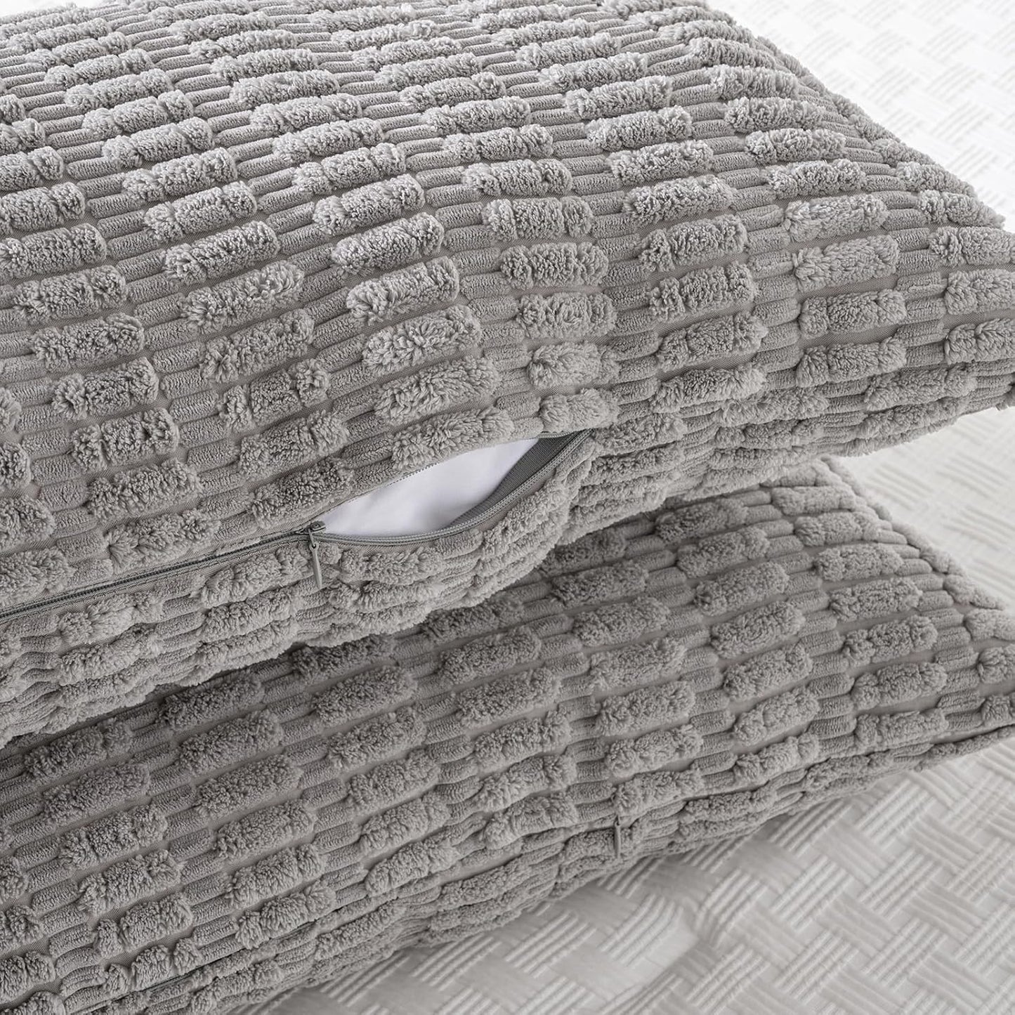 Fancy Homi Gray Long Lumbar Farmhouse Decorative Throw Pillow Covers 14x36 Inch for Bed Couch Bed Sofa, Rustic Boho Room Decor, Soft Striped Corduroy Rectangle Cushion Case 35x91 cm