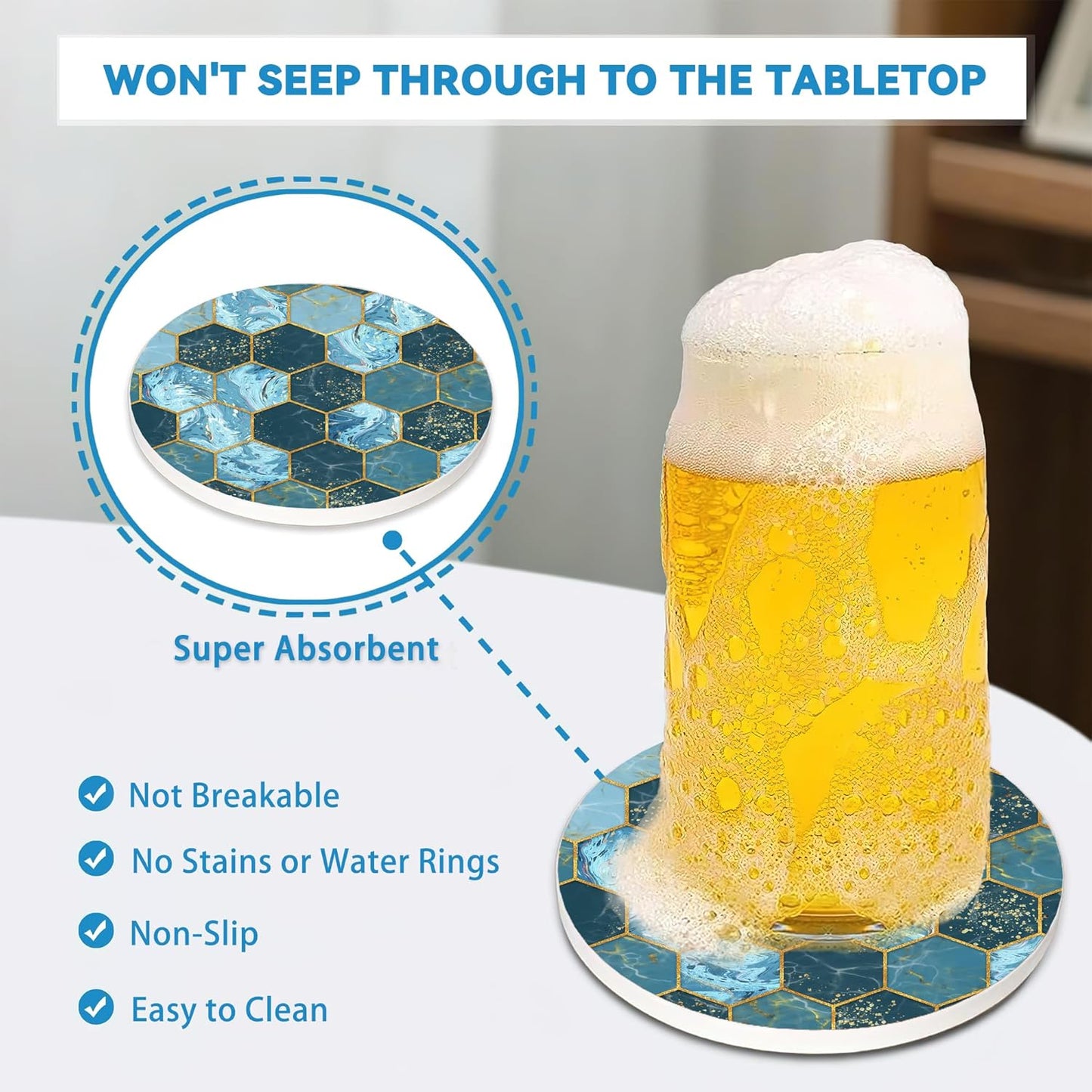 Drinks Coasters Set of 4, Marble Pattern Round 4" Cup Coasters, Absorbent Ceramic Stone Coasters with Cork Base, Cute Coasters for Table Home Décor, Ideal Gifts for Women Men