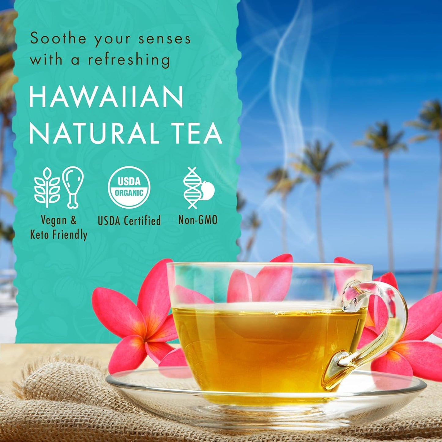 Hawaiian Natural Tea Organic Mamaki Jasmine Green Tea Blend - Antioxidant-Rich, Calming, Wellness Tea for Bedtime & Stress - Gift for Tea Lovers - 60 Tea Bags