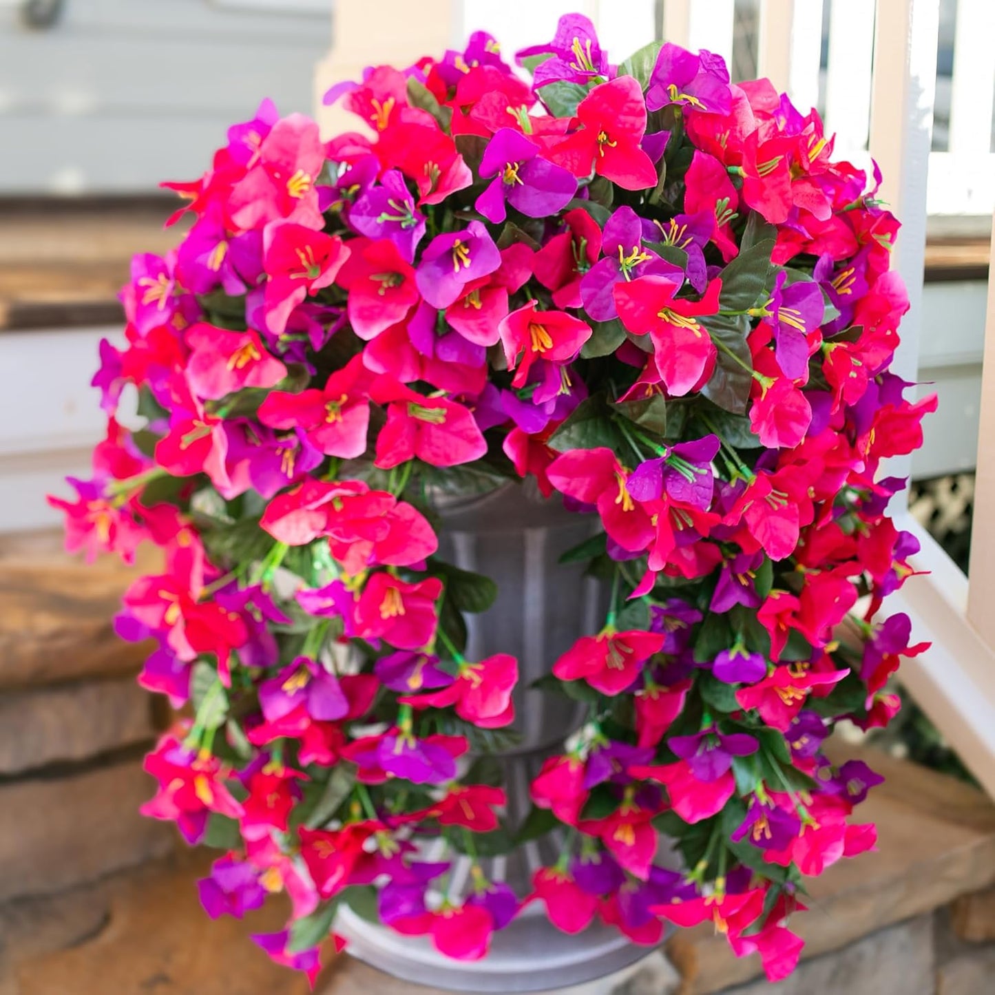 HyeFlora Bougainvillea Artificial Hanging Flowers Plants for Outdoors Decoration, 2pcs Fake Flowers Silk Bougainvillea Vines Realistic UV Resistant Faux Flowers for Outdoor Planters Porch Patio, Mix