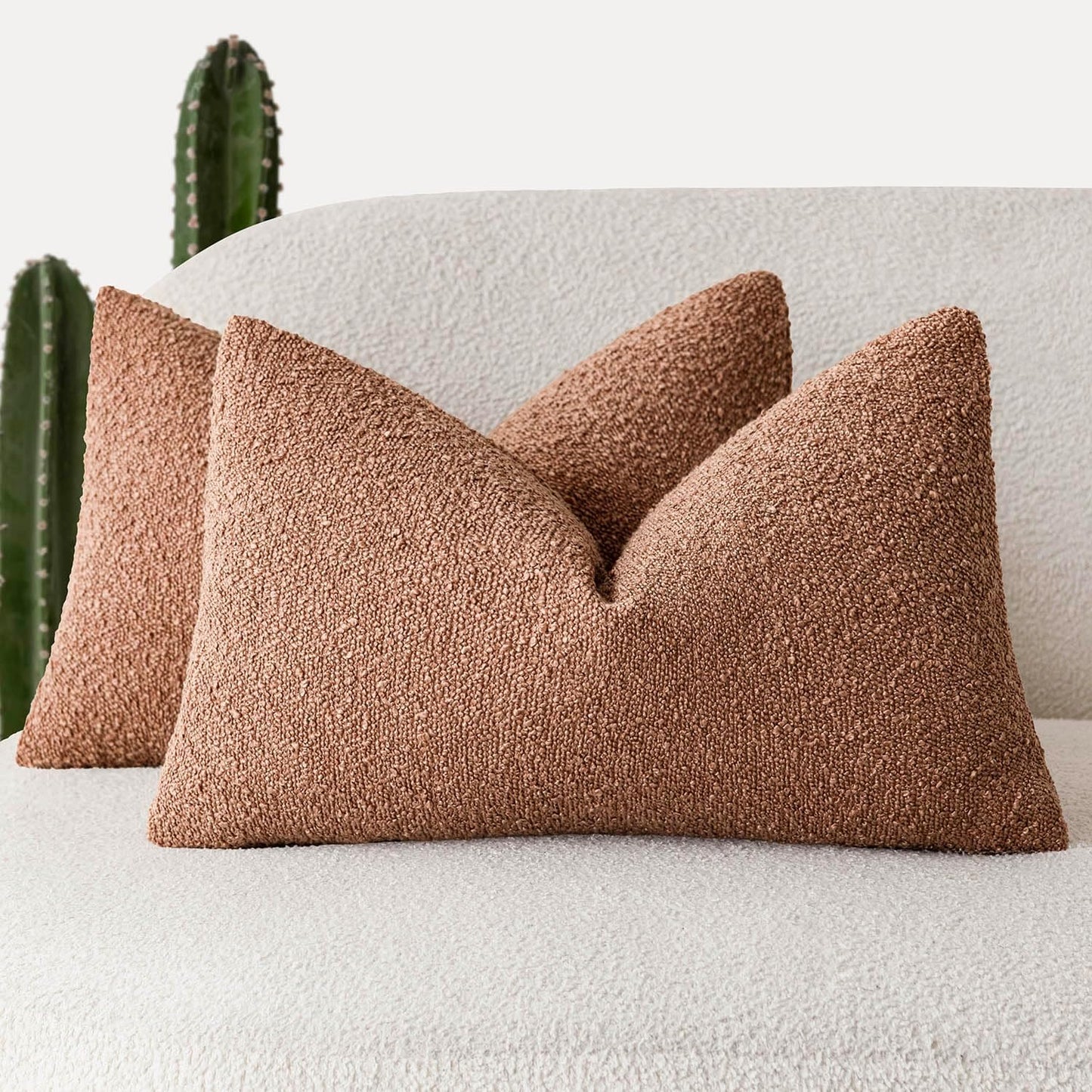 Foindtower Pack of 2 Textured Boucle Throw Pillow Covers Accent Solid Decorative Lumbar Pillow Cases Cozy Couch Cushion Case for Chair Sofa Bedroom Living Room Home Decor 12x20 Inch Dusty Orange Hazel