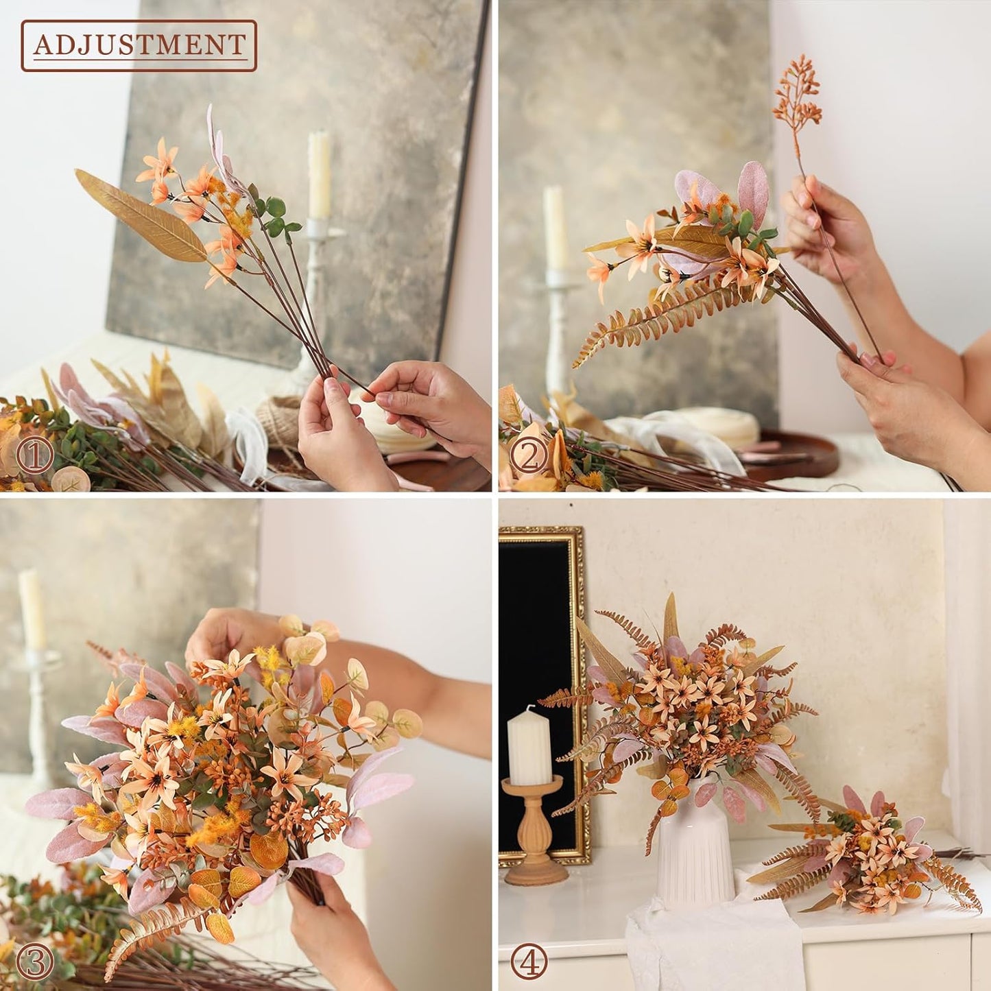 FOTEEWL 75 Pcs Artificial Greenery Stems Box Set,with 8 Kinds of Faux Plants and Fake Flowers for DIY Bridal Bouquets Wedding Floral Arrangement Table Centerpieces Fall Decoration (Orange)