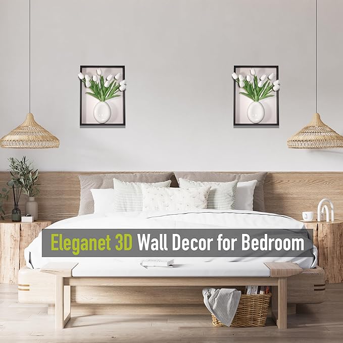 yimido Plant Picture Frame Wall Decor – Wall Planters for Indoor Plants, 3D Wall Art Frame with Ceramic Vase and Artificial Tulips, Hanging Plant Holder for Living Room, Bedroom, Hallway, Black