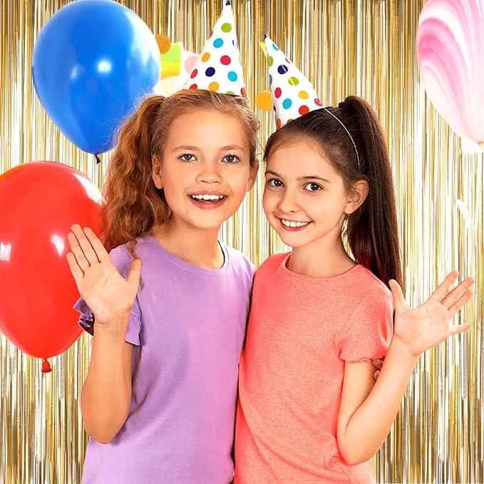 4 Pack Champagne Gold Foil Fringe Curtain Backdrop, 3.3Ft x 9.8Ft Metallic Tinsel Foil Streamers Curtains for Photo Booth, Wedding, Thanksgiving, Birthday, Christmas, Halloween Party Decoration