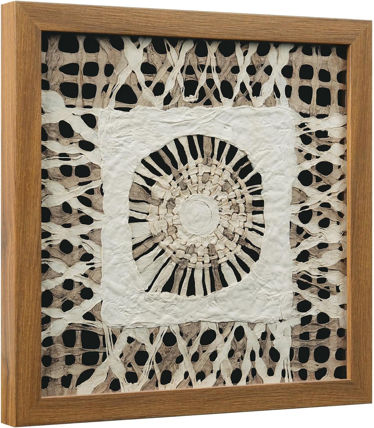 FOLKOR Boho Wall Art Living Room Decor, 12" Abstract Framed Artwork, Handmade Rice Paper Shadow Box Wall Hanging Sculpture for Contemporary Home Office Bedroom Coffee Shop