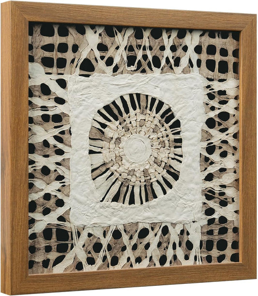 FOLKOR Boho Wall Art Living Room Decor, 12" Abstract Framed Artwork, Handmade Rice Paper Shadow Box Wall Hanging Sculpture for Contemporary Home Office Bedroom Coffee Shop