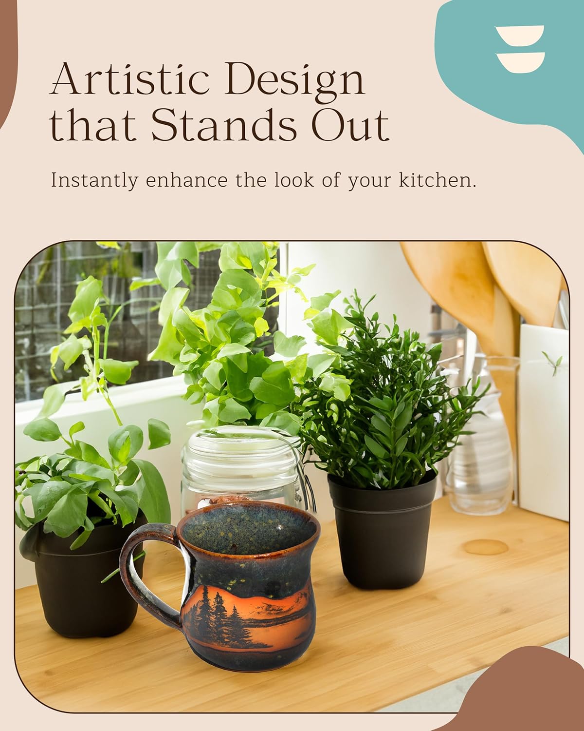 Handmade Ceramic Coffee Mug - Always Azul Mountain Scene 14oz Coffee Mug - Oven, Dishwasher, & Microwave Safe Mug - Kitchen Essentials Made in Colorado, Seamist