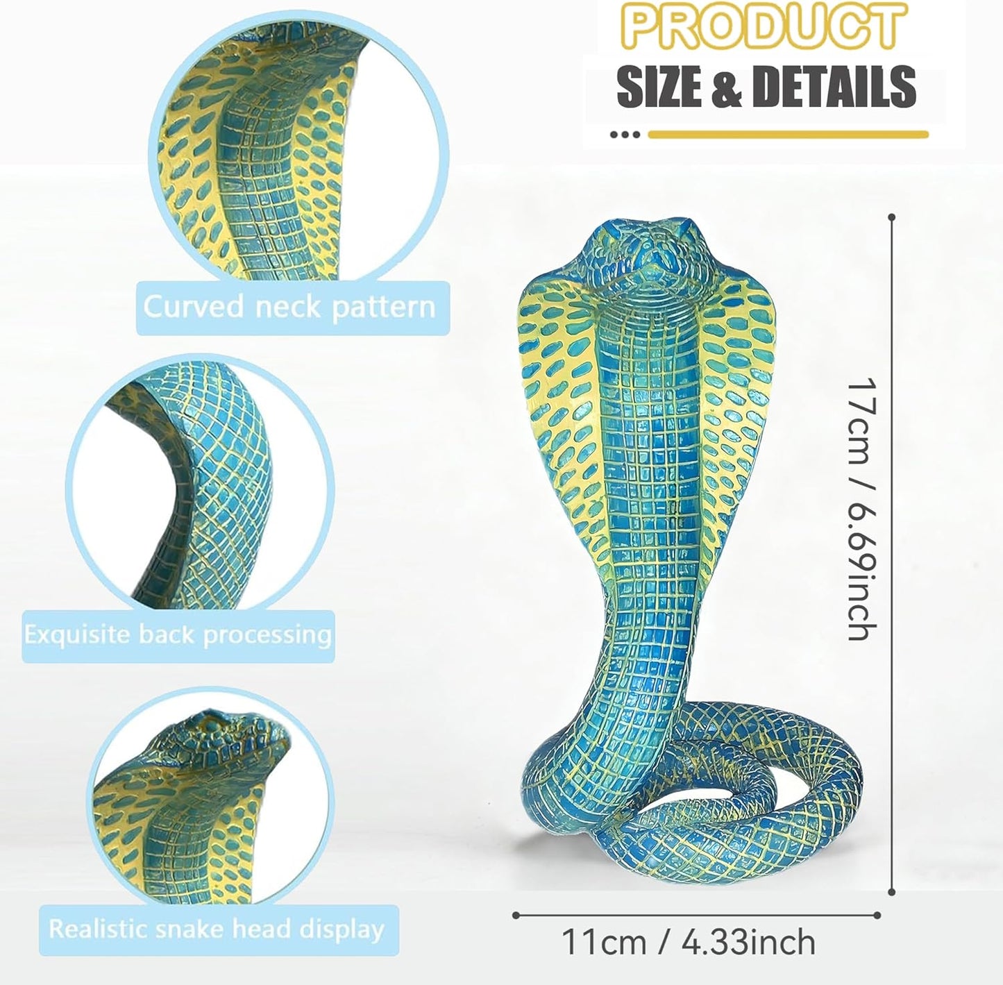 King Cobra Snake Statue Realistic Snake Resin Figurine Handcrafted, Indoor/Outdoor Animal Ornaments for Home Office Garden Yard Decor, Unique Gift for Collectors, Blue