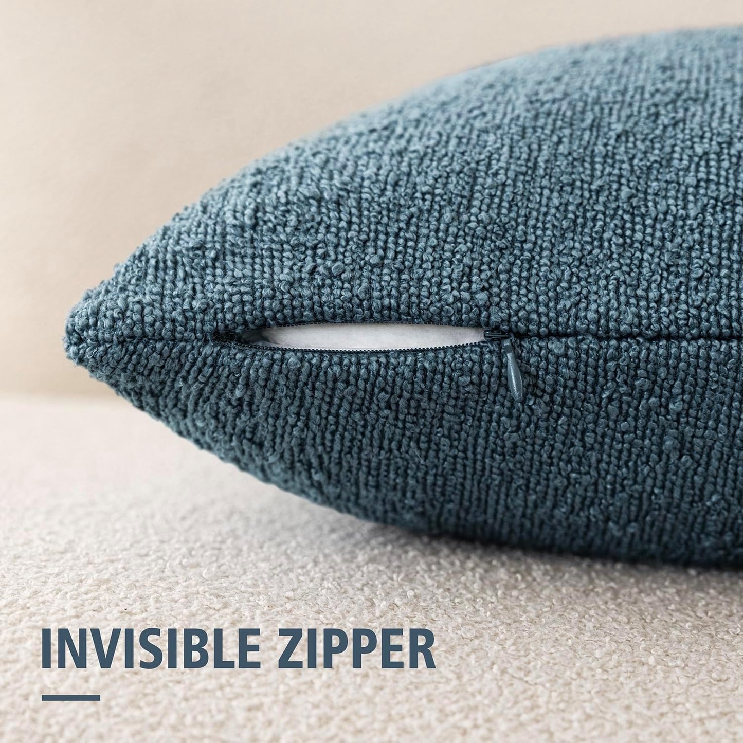 Foindtower Decorative Textured Boucle Throw Pillow Covers Accent Solid Pillow Cases Neutral Soft Cozy Couch Cushion Case for Chair Sofa Bedroom Living Room Home Decor 18x18 Inch,1PC,Misty Blue