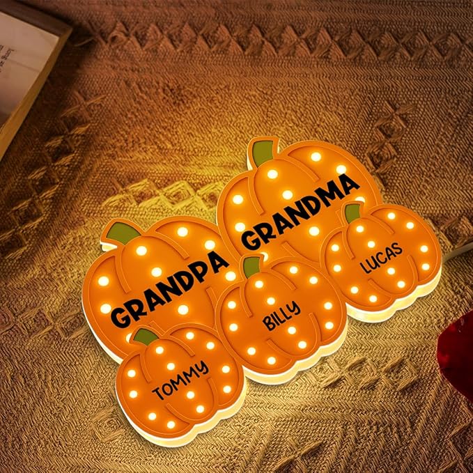 3D Effect Halloween Collapsible Light Up Pumpkin Decor - Halloween Pumpkin Indoor Decor Light Up - Cozy Fall Vibe Home Decoration - Personalized Light Box (Grandpa & Grandma Version)