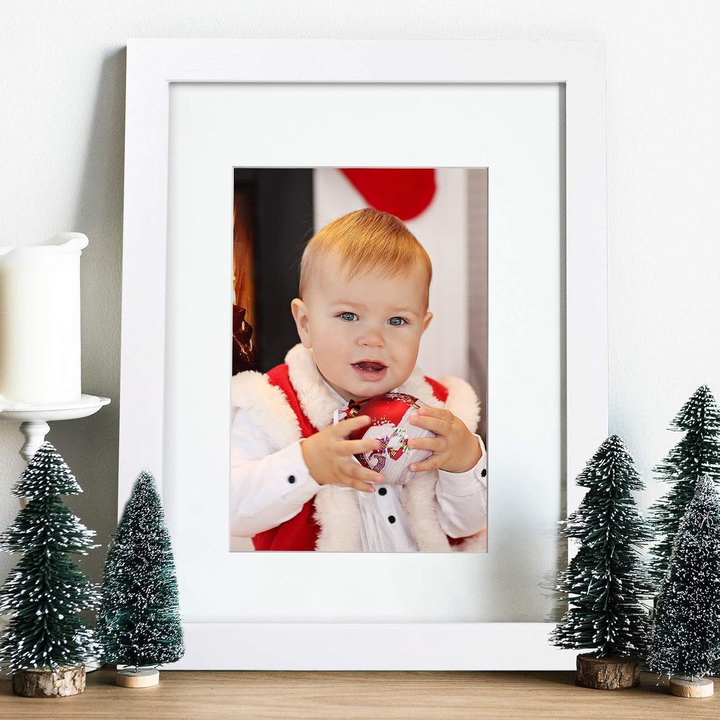 Egofine 11x14 Picture Frames Set of 4, Made of Solid Wood Covered by Plexiglass 5x7 and 8x10 with Mat or 11x14 without Mat, for Table Top Display and Wall Mounting Photo Frame White