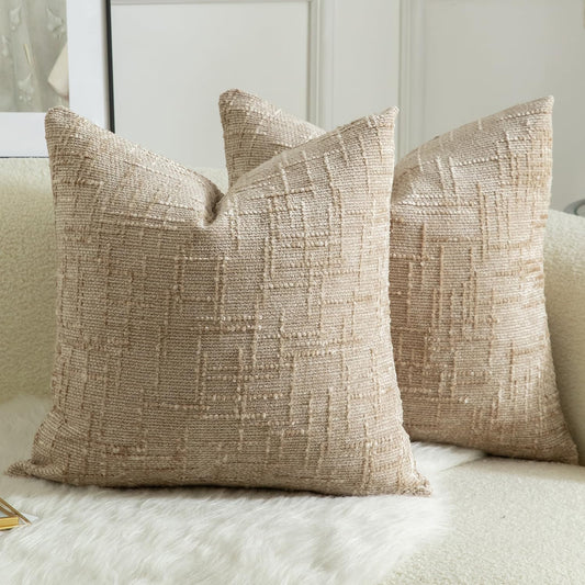 MANDIOO Pack of 2 Soft Chenille Textured Throw Pillow Covers Square Accent Solid Decorative Cushion Cover Cozy Farmhouse Pillow Case for Couch Sofa Bed Living Room 26x26 Inch Camel