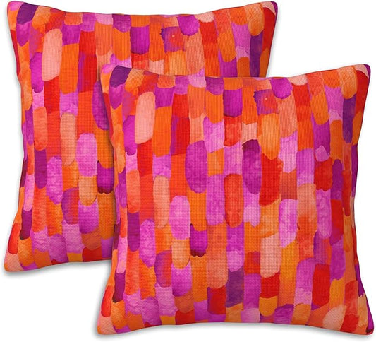 Throw Pillow Covers Watercolor Bricks Pillow Covers 18x18 Inch Set of 2 Red and Violet Throw Pillows Decorative Pillow Cases Cushion Covers for Bedroom Livingroom Sofa Farm House