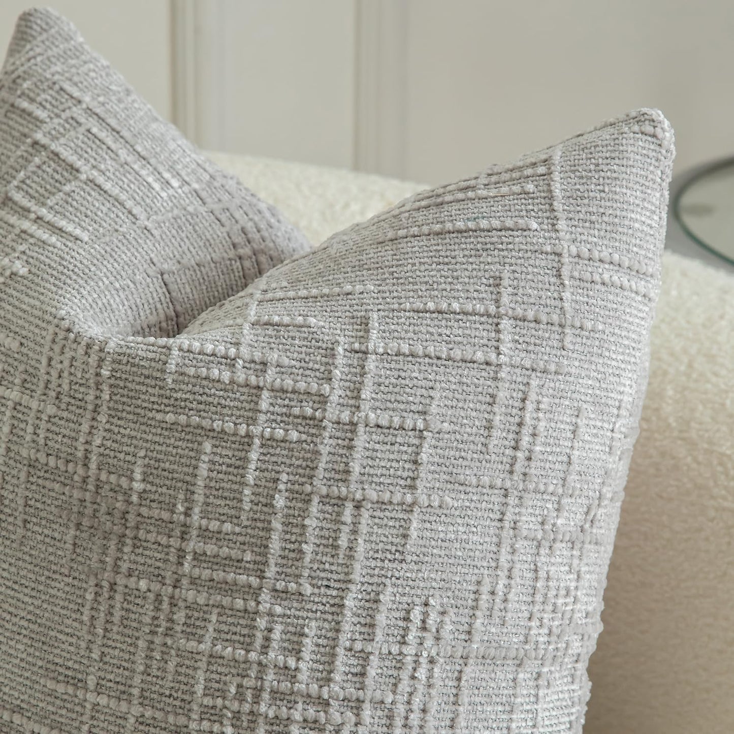 MANDIOO Pack of 2 Soft Chenille Textured Throw Pillow Covers Square Accent Solid Decorative Cushion Cover Cozy Farmhouse Pillow Case for Couch Sofa Bed Living Room 24x24 Inch Light Gray