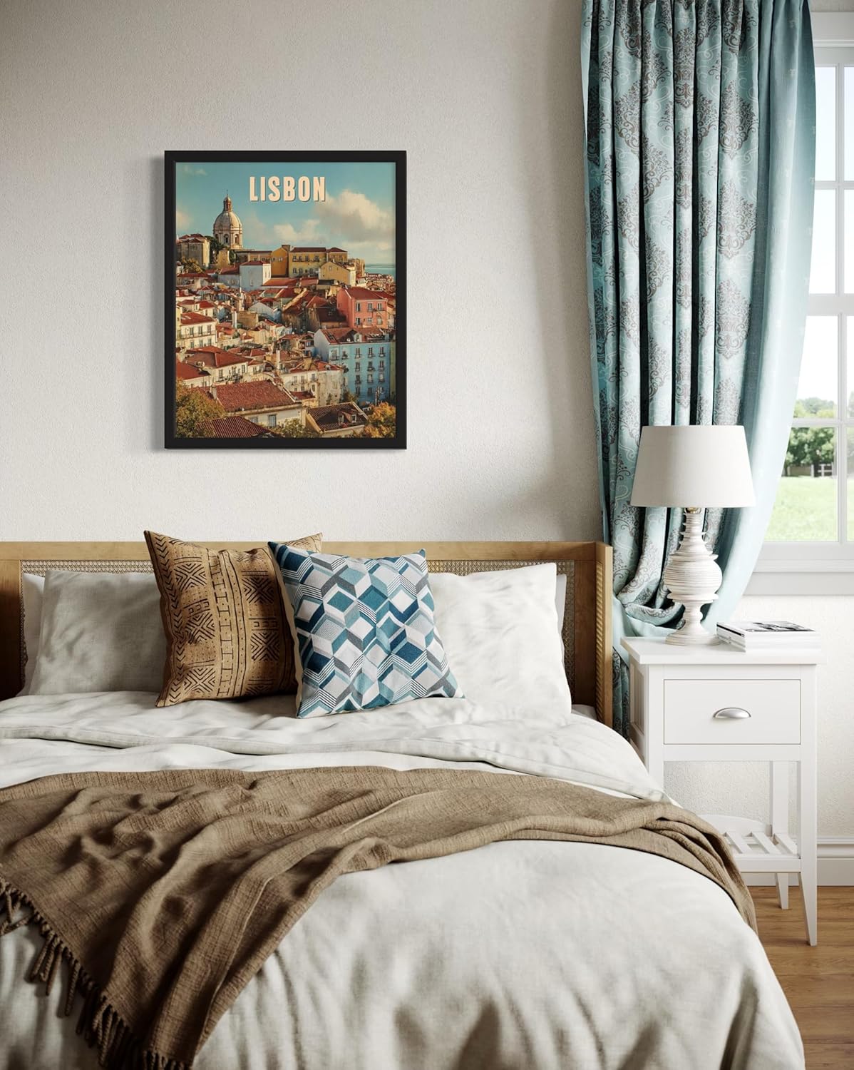 Lisbon, Portugal Art Print Poster, Europe Vintage City Retro Photography Skyline Travel Bedroom Bathroom Living Room Decor 183 (Lisbon, Portugal, 16 x 20 inches, Black Frame)