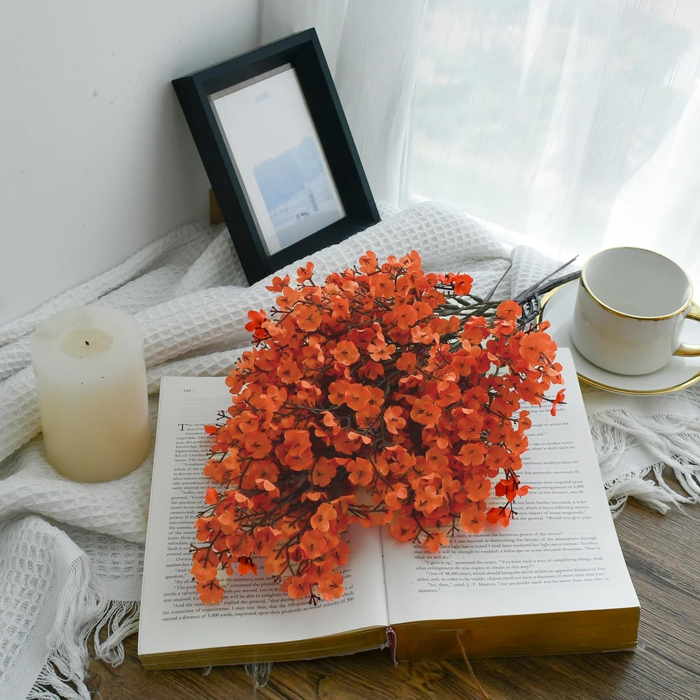 Mandy's Coral Artificial Baby’s Breath Flowers 6 Bundles Silk Gypsophila with Bendable Stems for Fall Centerpiece Wedding Decor and Table Arrangements