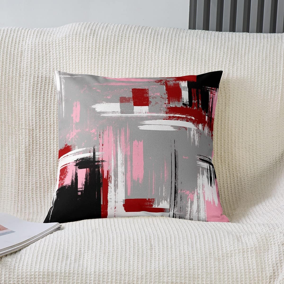 Feelyou Abstract Throw Pillow Covers for Couch Sofa Bed, Set of 2 Modern Abstract Art Decorative Pillows Cushion Covers, Retro Red Grey Pink Black Pillow Inserts Not Included, 24x24 inch