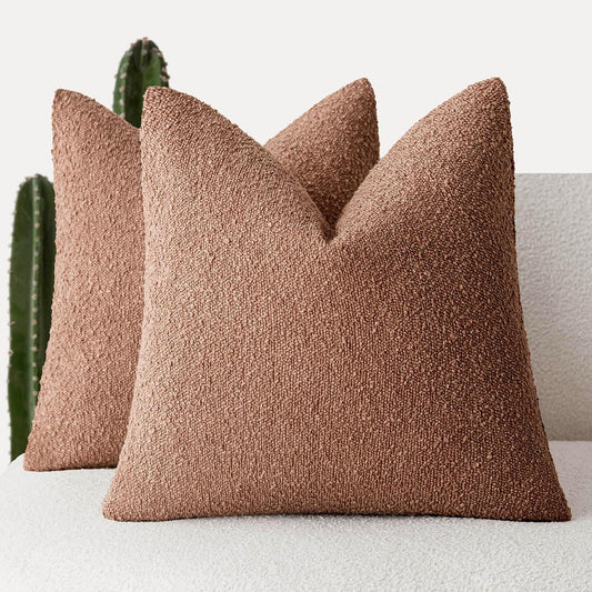 Foindtower Set of 2, Decorative Textured Boucle Throw Pillow Covers Accent Solid Pillow Cases Neutral Couch Cushion Case for Chair Sofa Bedroom Living Room Home Decor 16x16 Inch Dusty Orange Hazel