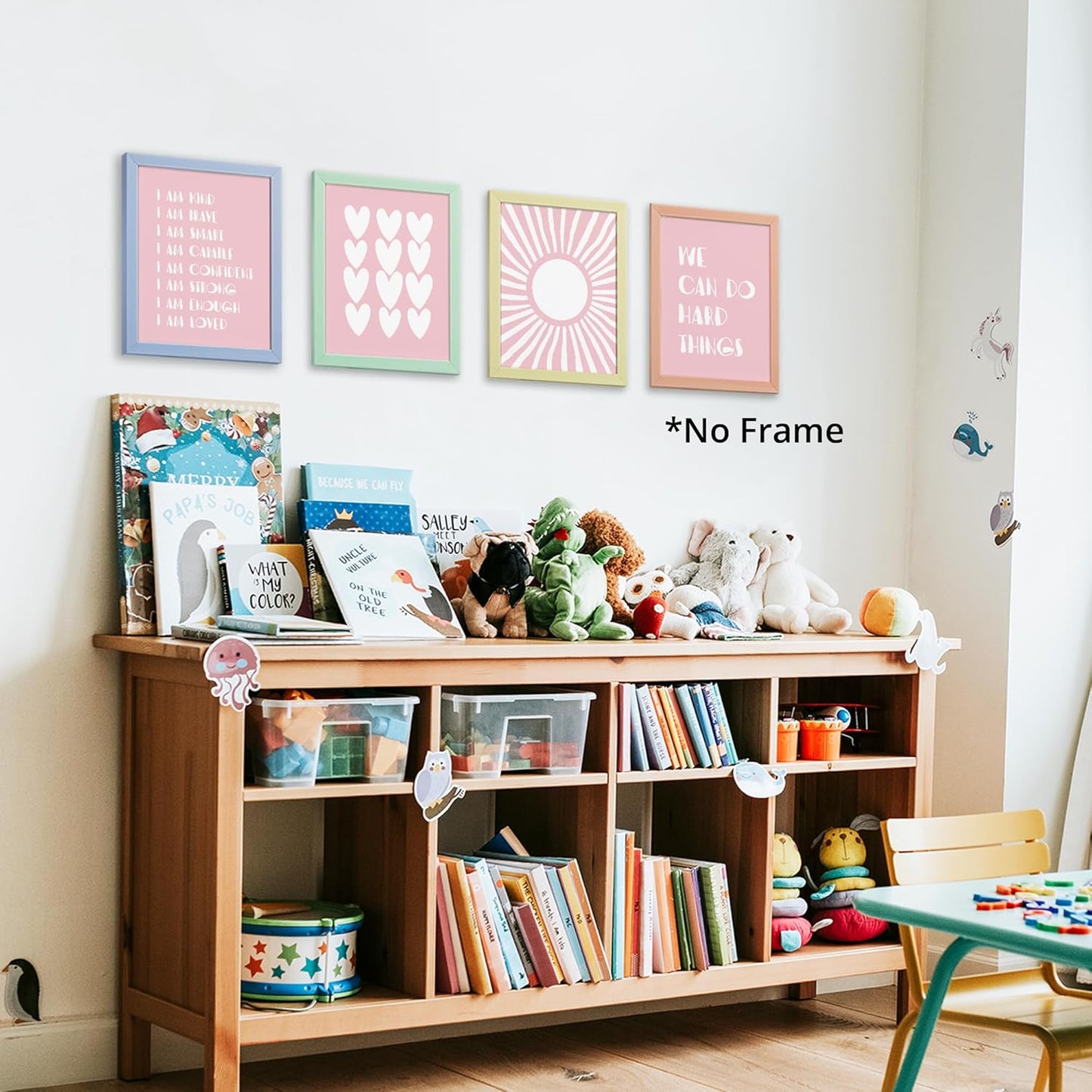 I am Kind Brave Smart Affirmations Pink Sun Sunshine Hearts Poster Prints for Girls Kids Room Playroom Decor,Girl Nursery Decorations Prints Wall Art Unframed 4pcs 8x10inches,Girls Kids Gifts