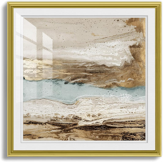 crmotu Abstract Wall Art, Beach Art Wall Decor, Framed Wall Art, Minimalist Landscape Canvas Painting, Modern Luxury Pictures Wall Decor Living Room Bedroom Office Square Art Prints 31X31 Inch